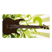 Guitarra verde del Grunge Tarjetas Con Fotos Personalizadas