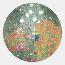 Gustavo Klimt Blumengarten Pegatina Redonda