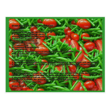 Haba verde y postal de la receta de los tomates