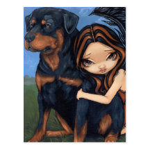 "Hada con la postal de un Rottweiler"