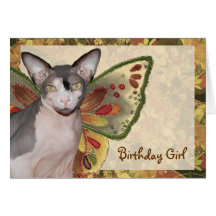 Hada del gato del chica del cumpleaños de la tarje
