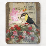 Hada del vintage y collage del pájaro alfombrillas de ratón