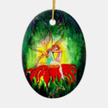 HADA QUE SOÑA EN UNA FLOR ROJA, RUBÍ VIBRANTE ORNAMENTOS DE NAVIDAD