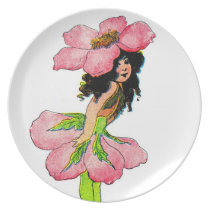 Hada rosada de la flor del vintage platos