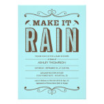 Haga que llueve invitaciones azules de la fiesta d invitacion personalizada