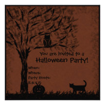Halloween invita al búho, al gato y a la calabaza comunicado personalizado