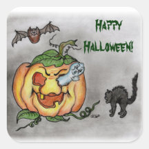 Happy Halloween! 3 Geist Katze Fledermaus Kürbis Stickers