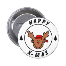 Happy x-mas Rentier mit Baum Anstecknadelbuttons