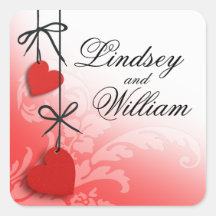 Heartstrings rojos calcomanías cuadradass personalizadas