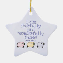 Hecho temeroso y maravillosamente - azul ornamentos de navidad