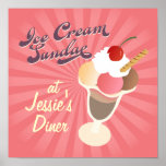 Helado retro del helado del poster del comensal