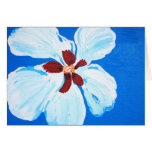 Hibisco hawaiano en tarjeta de nota azul