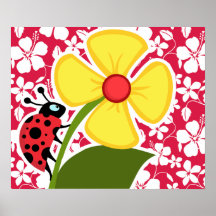 Hibisco tropical de Fuschia; Mariquita Posters