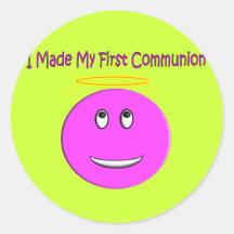 Hice mi primera comunión smiley rosado grande etiquetas  