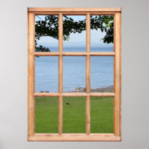 Hierba, hojas y opinión del mar de una ventana impresiones