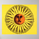 Hippie feliz sonriente Sun del amarillo celestial  Poster