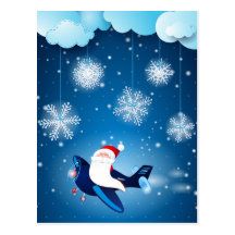 ¡Ho ho ho! Santa en el aeroplano, postal