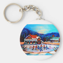 Hockey de la charca con las casas 9X12 Llaveros