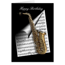 Hoja del saxofón y de música felicitación
