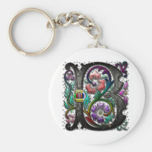 Hoja floral y Marbel de la suposición del monogram Llaveros