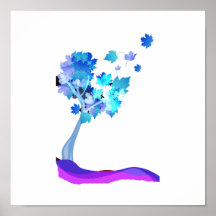 hojas azules del árbol que soplan la tierra design poster