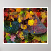 Hojas de otoño con la roca rosada, poster