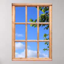 Hojas del verde y opinión del cielo del verano de  poster