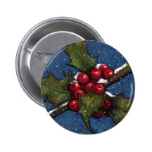 Hojas y bayas del acebo con caer de la nieve pins