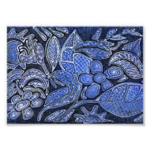 Hojas y flores talladas mano - en azul impresiones fotograficas