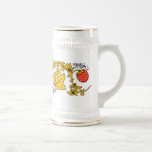 Hojas y fresa del amarillo taza