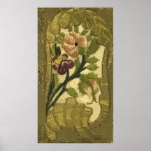 Hojas y poster bordados vintage de las flores