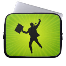 Hombre de negocios de salto con un fondo de Starbu Funda Portátil