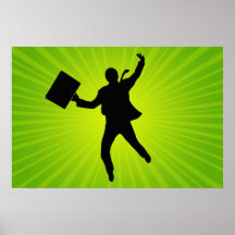 Hombre de negocios de salto con un fondo de Starbu Poster