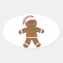 Hombre de pan de jengibre del navidad calcomanías de ovales personalizadas