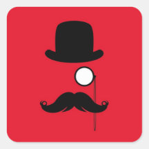Hombre del bigote en fondo rojo calcomanía cuadrada personalizada