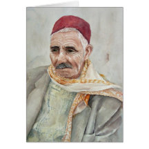 Hombre del gorra de Chéchia con el mantón Tarjeton