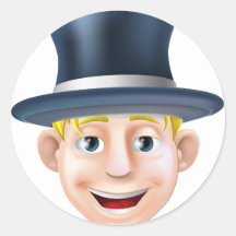 Hombre en dibujo animado del sombrero de copa etiquetas redondas