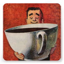Hombre feliz del vintage que bebe la taza de café  comunicados personalizados