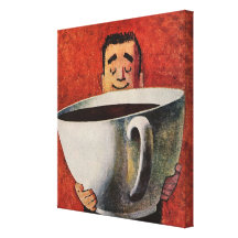 Hombre feliz del vintage que bebe la taza de café  impresiones de lienzo