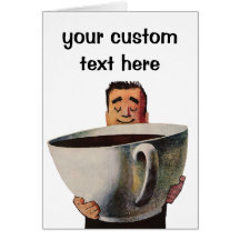 Hombre feliz del vintage que bebe la taza de café  tarjeta