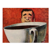 Hombre feliz del vintage que bebe la taza de café  tarjeta postal