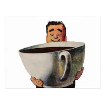 Hombre feliz del vintage que bebe la taza de café  tarjeta postal