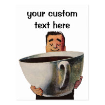 Hombre feliz del vintage que bebe la taza de café  postales