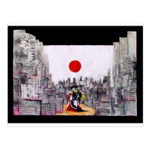 Hombre japonés en un paisaje japonés postal