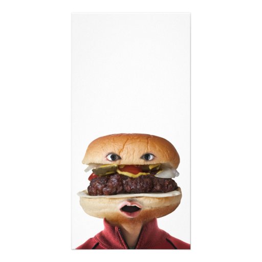 Hombre principal de la hamburguesa sobre blanco tarjeta fotográfica personalizada
