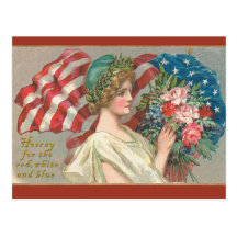 Hooray para las tarjetas blancas y azules rojas postales