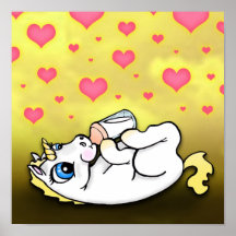 Hora de la comida del unicornio del bebé - amarill poster