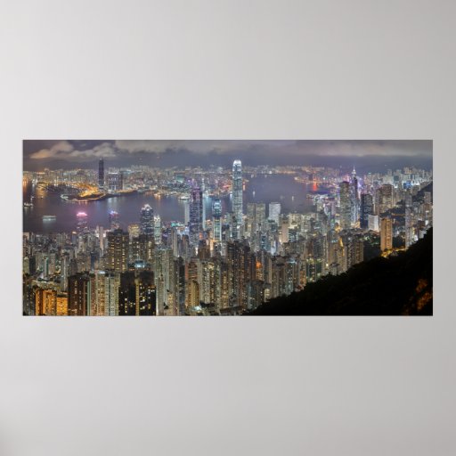Horizonte de la noche de Hong Kong China del panor Impresiones