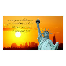 Horizonte de Manhattan y la estatua de la libertad Tarjetas De Visita