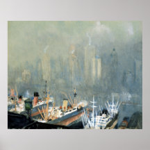Horizonte de New York City del puerto de Brooklyn Poster